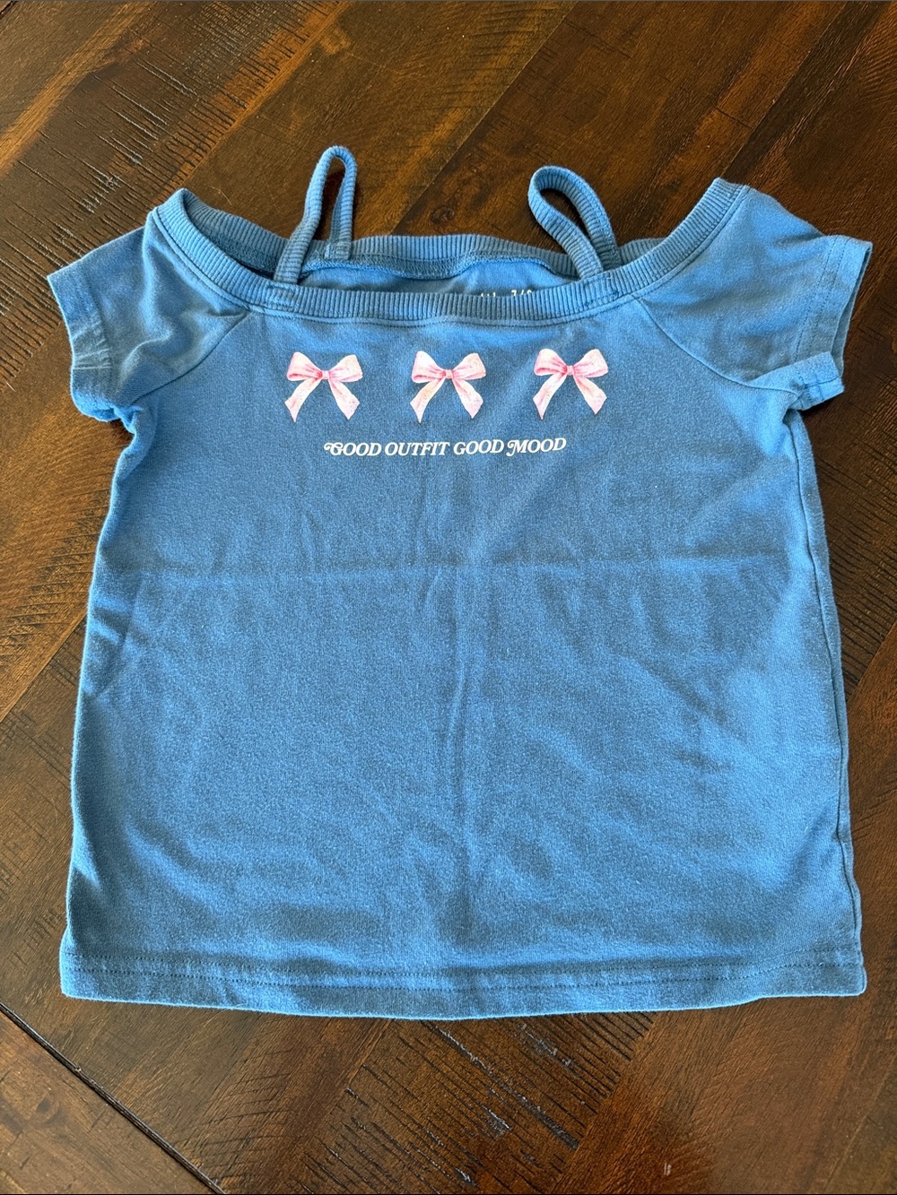 abercrombie kids Blue Off-Shoulder Tee with Pink Bow Accents